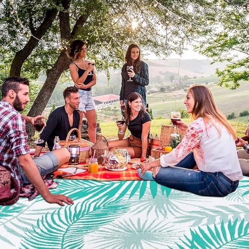 HiiARug Outdoor Rug 5x7 ft, Reversible Waterproof Plastic Straw Patio Rugs, RV Mat for Outside Quick Dry Carpet for Deck Porch Poolside Beach Camper Backyard - color: Teal Blue, size: 5' x 7' (Rectangular)