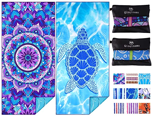 2 Pack Microfiber Oversized Lightweight Beach Towel 71"x32" XL Extra Large Thin Sand Free Towels Travel Swim Pool Yoga Gym Camping for Adults Women Men Beach Essentials Accessories Vacation Gift - color: Turtle Mandala