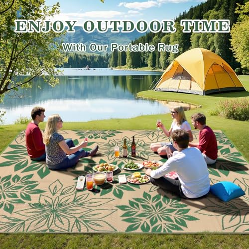 8'x10' Waterproof Outdoor Rug, Green Reversible Plastic Straw Rug, Large Portable Outdoor Carpet, Fade Resistant & Easy Clean Patio Mat for Porch, Balcony, Backyard, RV, Camping & Picnic - color: Green, size: 8' x 10' (Rectangular)