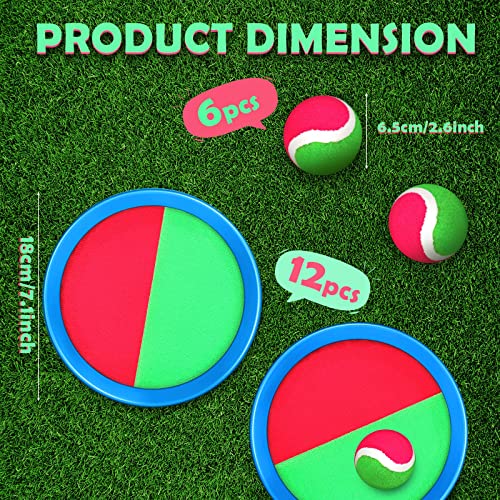 Charniol Kids Toys Toss and Catch Game Set Beach Game Outdoor Ball Sports Games Toss and Catch Ball Nylon Toys for Kids Adults(Pink, Green,Light Blue,12 Paddles 6 Balls) - color: Pink, Green,light Blue