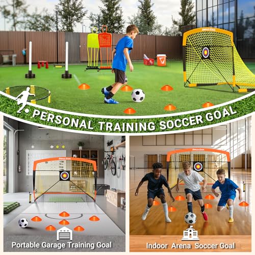 Dimples Excel Soccer Goals Kids Net for Backyard 7x5, 5x3.6, 4x3, 3x2.2 FT - style: 7x5 FT, 2 Set
