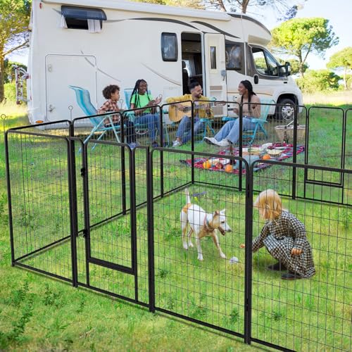 Kfvigoho Dog Playpen Outdoor Extra Wide 16 Piece Panels Heavy Duty Dog Fence 50" Height Anti-Rust with Doors Portable for RV Camping Yard, Total 42FT, 140 Sq.ft, Snowy Black - style: 32"W x 50"H