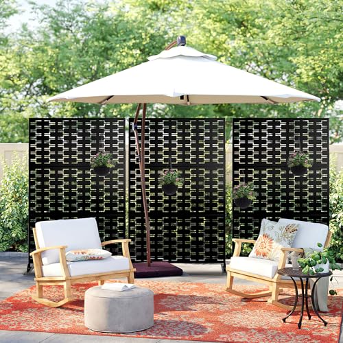 Casaphoria 72" H x 47" W Metal Outdoor Privacy Screen, Freestanding Decorative Divider for Patio, Deck, Balcony, and Garden with Stable Base, Black Brick - color: Black-brick