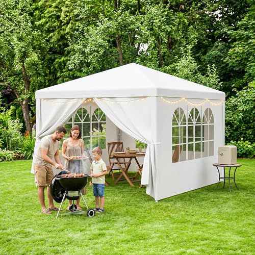 LEMY Party Tent,10'x10' Outdoor Gazebo Canopy Tent with Removable Sidewalls Windows,White Waterproof Heavy Duty Tent for Party,Wedding,Events,Beach,BBQ - size: 10' x 10'