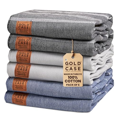 Gold CASE LYCIA Turkish Beach Towel Set of 6 – 100% Cotton Turkish Beach Towels Bulk 70 x 38'' – LYCIA Oversized, Quick Dry & Sand Free Beach Towel – Lightweight Towels Set in Multi Dark Tones - color: Multi Dark, style: Beach-Bath Towel Set