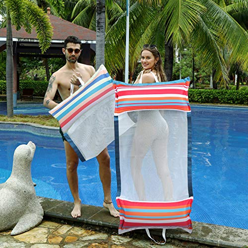 FindUWill Fabric Pool Hammock Floats 2 Pack, XL, Inflatable Water Hammocks 4-in-1 (Saddle, Hammock, Drifter, Lounge Chair), Pool Float Lounger Floaties for Adults - color: Lake&Lollypop