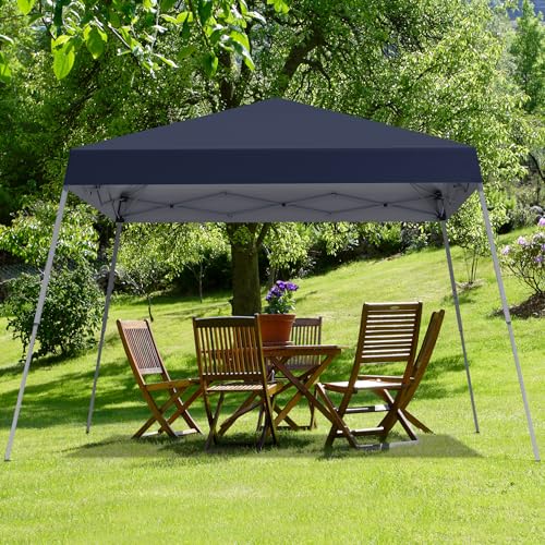 Canopy Tent, 10X10 FT Pop Up Canopy Outdoor Instant Tent Slant Legs with Carrying Bag, Portable Gazebo Shelter for Patio Deck Garden and Beach - 8X8 FT Canopy Cover (Dark Blue) - color: Navy Blue