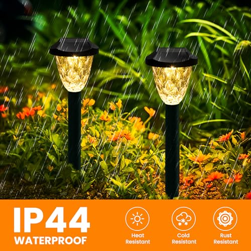 GIGALUMI 8 Pack Solar Lights Outdoor, Solar Pathway Lights with Great Pattern, Waterproof Auto On/Off Solar Powered Light for Outside Yard Garden Walkway Driveway Lawn Pathway - color: Warm White, size: 14.17'' 8 Pack