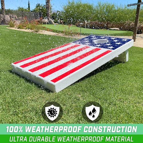 GoSports 4 x 2 ft All Weather Cornhole Boards - American Flag, Red, or Blue - Game Set Includes 8 Bean Bags & Rules - color: America
