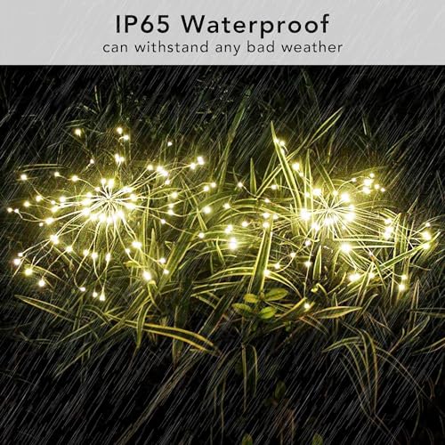 FOOING 4 Pcs Solar Garden Lights Solar Firework Lights, 480 LED Solar Powered String Light 2 Modes Twinkling Solar Lights for Garden, Wedding, Party, Patio(Warm White), 100182987 - style: 4 pcs-120