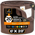 Xpose Safety 6' x 20' Brown/White Ultra Heavy Duty Tarp - 20 Mil - Heavy Duty Waterproof - Extra Large, Waterproof Tarp Cover Rain Camping,Tent Tarp,UV Protection,Reinforced Corners - size: 6' X 20'
