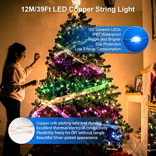 XEWEA Solar String Lights Outdoor, 40Ft 16 Colors 100 LED String Lights with 20 Modes Remote, Waterproof Solar Powered Lights for Garden Fence Paito Home Christmas Decorations - color: Solar-100F5
