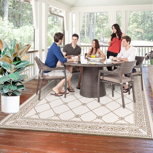 Outdoor Rug 9'x18' for Patios Waterproof Patio Rugs Outdoor Mats for Front Porch,Beach Mat,Reversible Plastic Straw Camping Rugs for Outside RV,Deck,Balcony,Backyard (Beige Tan, 9'x18') - color: Beige Tan, size: 9' x 18' (Rectangular)