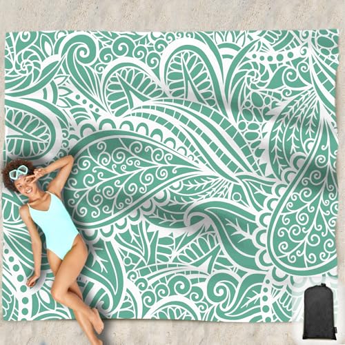 Beach Blanket Waterproof Sandproof Oversized 95”x 80”,Sand Free Beach Mat with Corner Pockets,Portable Mesh Bag for Beach Festival,Picnic,Travel and Outdoor Camping (Greenleaf) - color: Greenleaf