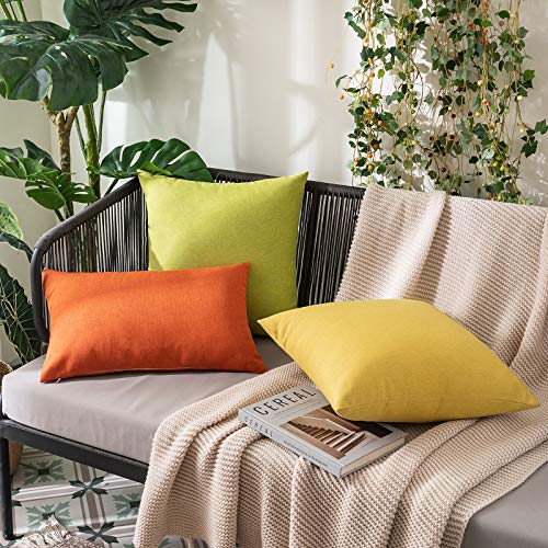 MIULEE Pack of 2 Decorative Outdoor Solid Waterproof Throw Pillow Covers Spring Faux Linen Garden Farmhouse Cushion Cases for Summer Patio Tent Balcony Couch Sofa 16x16 Inch Green - color: Green, size: 16" x 16" (Pack of 2)