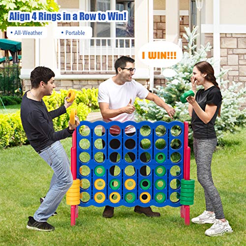 Costzon Giant 4-in-A-Row, Jumbo 4-to-Score Giant Game Set for Kids & Adults, Indoor Outdoor Yard Connect Game, 3.5FT Tall with 42 Jumbo Rings & Quick-Release Slider, Perfect for Family & Party Games - color: Blue/Red