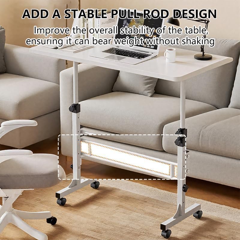 Portable Standing Desk Adjustable Height 27.5"-43.3", Small Computer Desk with Wheels, Foldable Home Office Desk, Folding Table for Laptop, Rolling Desk for Small Space, White
