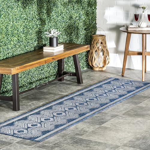Nuloom Ranya Blue/Ivory, 2' x 8', Tribal Geometric, Soft and Cozy, High Traffic, Stain Resistant, Easy Clean, Durable Area Rug for Indoor/Outdoor Patio, Deck, Porch, Garden, Courtyard - color: Blue, size: 2' x 8' (Rectangular)