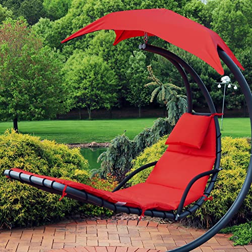 Sunnydaze Outdoor Hanging Lounge Chair Replacement Cushion and Floating Umbrella Fabric Only - Curved Swing Chair Cushion Replacement - Red - color: Red
