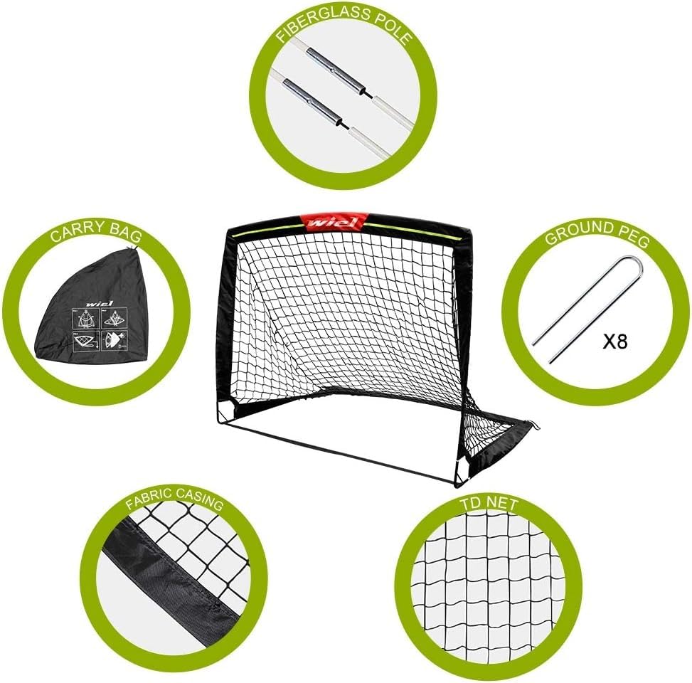 Wiel Soccer Goal, 4Ft x 3Ft Net Easy Fold-Up Training Goals W' Reflective Strips for Playing at Nightfall, Set of 2 for Family Team Kids Backyard Games