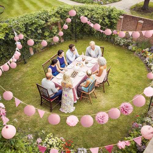 KNONEW 10 Pack 10'' Pink Outdoor Silk Lanterns Decorative Party Hanging Waterprooof Chinese Japanese Round Lanterns for Weddings, Birthdays, Parties Decoration (No Light Bulbs Included) - color: Pink, size: 10Pcs