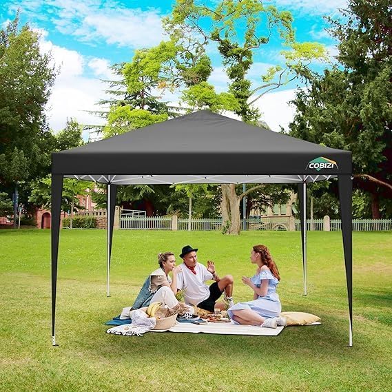 COBIZI 10x10 Pop Up Canopy Tent with 4 Sidewalls Party Tents Waterproof UPF 50+ Commercial Instant Outdoor Events Tent for Parties Markets Backyard, Ropes（10 x 10 ft Black - color: Black, size: 10x10FT with 4 sidewalls