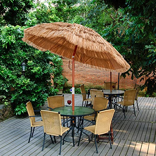 Tangkula 6ft Tiki Patio Umbrella, Tropical Hawaiian PP Grass Thatched Market Table Umbrella with Carrying Bag, Tilt Design, Foldable & Portable Design for Beach Patio Garden Poolside Backyard - color: Natural, size: 6ft