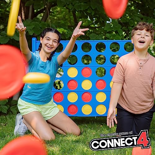 Connect 4 Giant Edition Game - 4-Foot Jumbo Classic Four-in-a-Row Family Fun - Indoor & Outdoor Strategy Board Games for Adults & Kids - 42-Count Colorful Discs - Quick Assembly & Slide Release Reset