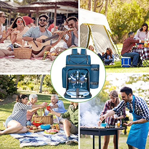 Hap Tim Picnic Basket Backpack for 2 Person with Insulated Leak Proof Cooler Compartment,Wine Holder,Fleece Blanket,Cutlery Set, Engagement Gifts, Mr and Mrs Gifts, Couples Gifts, Blue (36083-BL2) - color: Blue2, size: 2 Person