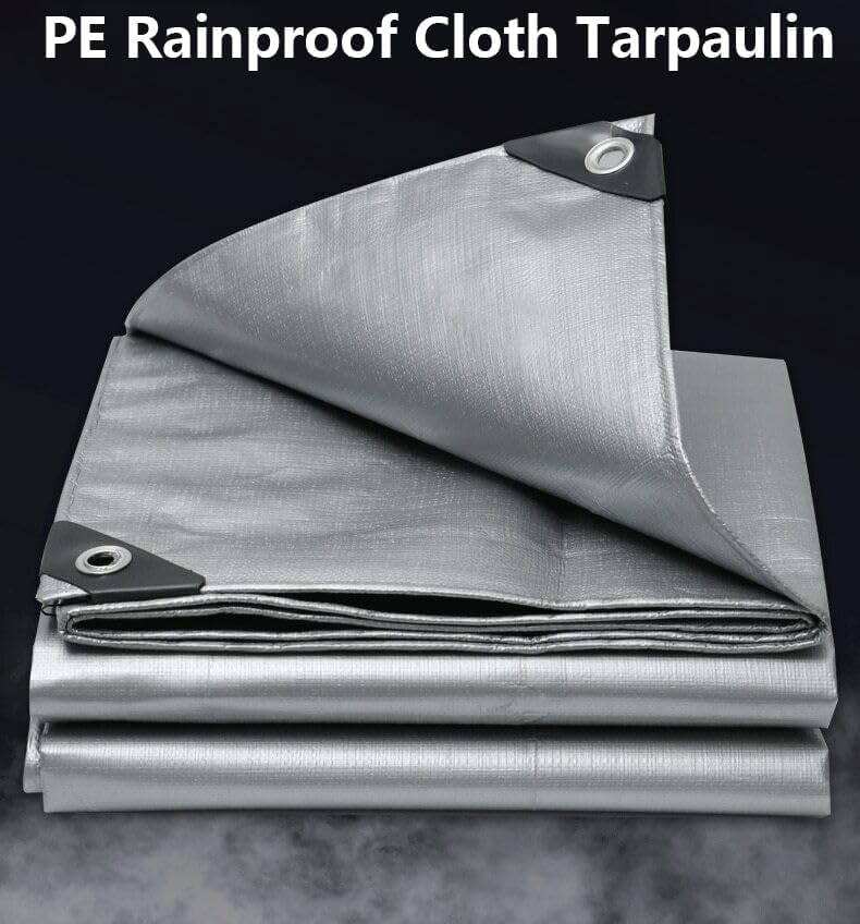 6'x 20' Tarps Heavy Duty Thick Waterproof, Poly Canopy Silver Tent Shelter Cover, 10 Mil Tarpaulin Shade, Rip and Tear Proof, UV Resistant Tarpaulin with Grommets and Reinforced Edges - color: Silver, size: 6 x 20ft