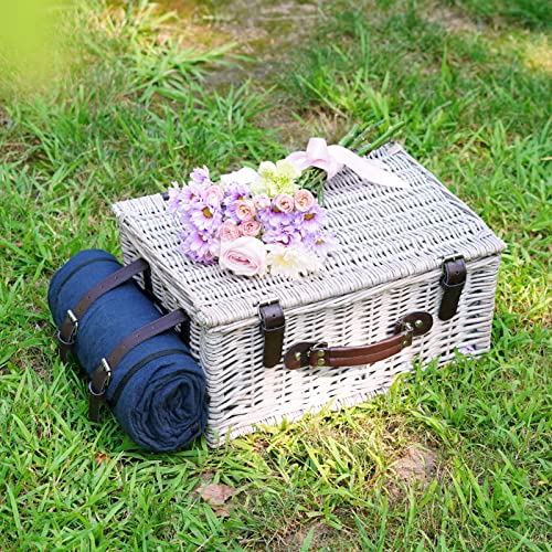 Picnic Basket Sets for 4 Persons with Insulation Layer,Waterproof Picnic Blanket, Tableware for Family,Party,Outdoor Living,Camping - color: Grayish White Color for 4 Persons