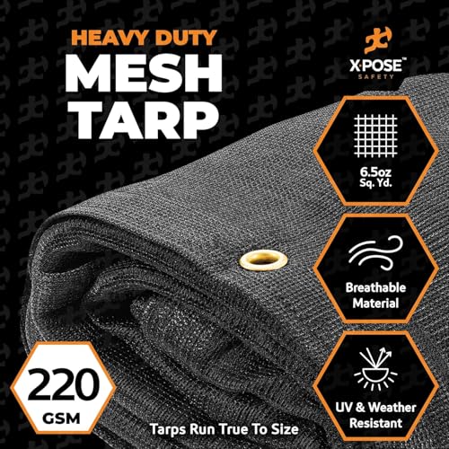 Xpose Safety Heavy Duty Mesh Tarp 7' x 14' (4-Pack) – Multipurpose Black Protective Cover with Air Flow - Use for Tie Downs, Shade, Fences, Canopies, Dump Trucks – Weather and Tear Resistant - color: Black, size: 7' X 14' (4-Pack)