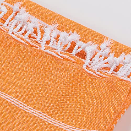 Hencely Turkish Beach Towel 37x68 Oversized, Sand-Free, Quick-Dry, Lightweight - Travel Essential for Pool & Bath - Striped 100% Cotton Bathroom Towels Accessories Gift (Orange) - color: Orange