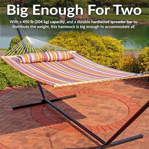 Sunnydaze Quilted Double Hammock for Outside with Spreader Bars and Pillow - 450 lb Capacity, 74x55 Inch Bed, UV Resistant, Quick Dry - Chains Included, Stand Sold Separately - Canyon Sunset - color: Canyon Sunset