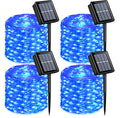 QITONG 4 Pack Solar Fairy Lights, Each 33ft 100 LED Blue Christmas String Light Outdoor Waterproof, 8 Modes Silver Wire Twinkle Mini Lights - color: Blue, size: 4Pack*100LED