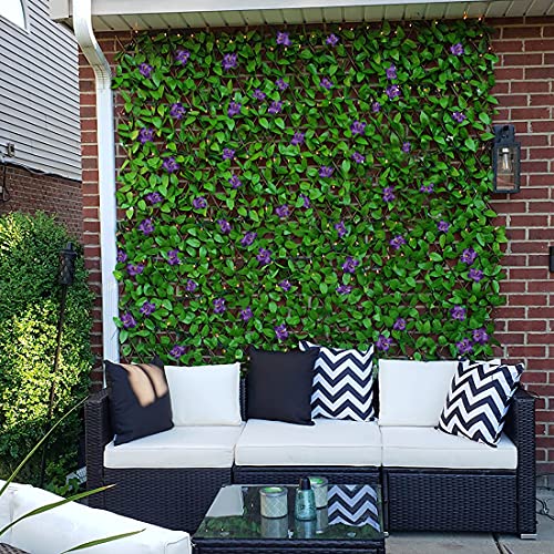 Sumery Expandable Fence Privacy Screen for Balcony Patio Outdoor,Decorative Faux Ivy Fencing Panel,Artificial Hedges (Single Sided Leaves) (1, Purple Flowers) - color: Purple Flowers