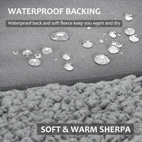 Tirrinia Large Waterproof Outdoor Blanket, Soft Warm Windproof Stadium Blanket with Sherpa Fleece and Foldable for Outdoor Sport, Baseball, Football, Beach, Concerts, Car - color: Light Grey, size: 66" x 90"