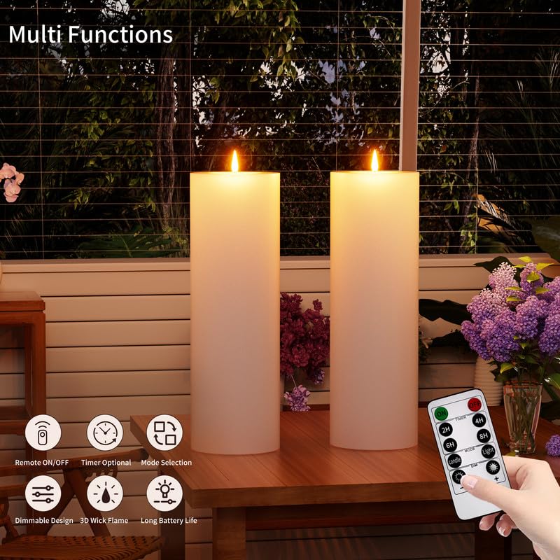 BUTHY 12" x 4" Large Outdoor Candle with Timer Waterproof Flickering LED Flameless Candle Battery Operated with Remote Fake Pillar Candle Realistic for Patio Porch Lantern, White 1 Pack - color: White, size: 12in-1Pack