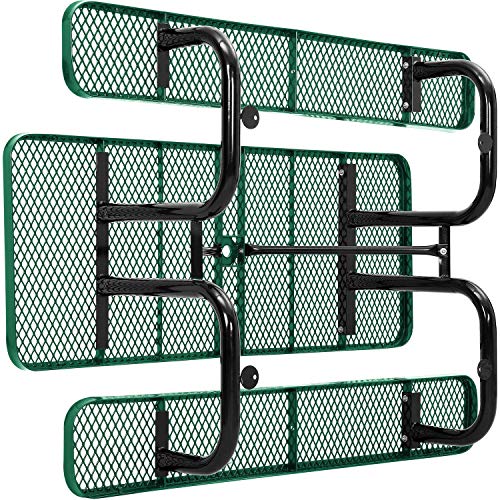 Global Industrial 6’L Rectangular Picnic Table, Expanded Metal, Green Thermoplastic Coating, Attached Benches, 1-1/2” Umbrella Pole Hole, Outdoor-Rated, 1000 lb Capacity, 72” x 30” Tabletop - color: Green