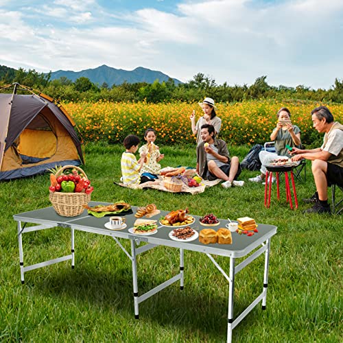 Moosinily Camping Table 6FT Folding Table Large 3 Adjustable Height Portable Picnic Table Camp Aluminum Outdoor Picnic BBQ Black - color: Black, size: 6ft