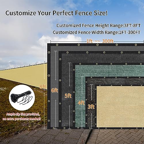 Privacy Fence Screen 8' x 2', 90% Blockage Heavy Duty 170 GSM Fencing Mesh Net Cover for Outdoor Wall Garden Yard Backyard Cable Zip Ties Included Sand-We Make Custom Size - color: Sand, size: 8X2 FT - Custom Sizes