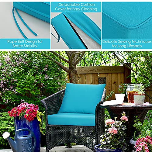 Giantex Patio Cushion Set with Pillow, Deep Seat and Back Cushion, Outdoor Chair Pads with Ties, Cushion Replacement for Patio Furniture, Waterproof 6 Inch Thick Indoor Floor Cushion - color: Blue