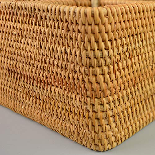 i-lan Natural Rattan 4 Compartments Cooking Utensil Silverware Organizer Holder Cosmetics Storage Box Cutlery Caddy Flatware Serving Basket (180mm 4-Compartment Box) - size: 7"(square 4-section)