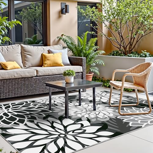 3x5 Washable Rug for Living Room Tropical Botanical Modern Floral Chenille Area Rugs Low Pile Non Slip Carpet for Patio, Bedroom, Laundry, Black - color: Black White, size: 3' x 5' (Rectangular)