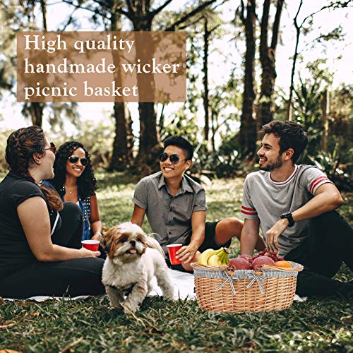 Waterproof Picnic Blanket Portable with Carry Strap for Beach Mat or Family Outdoor Camping Party Woodchip Picnic Basket with Double Folding Handles, Natural Woven Basket, Gift Packing Woven Basket
