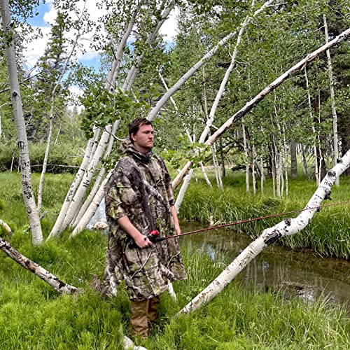 AUSCAMOTEK Camouflage Rain Poncho Hooded Waterproof Camo Raincoat with Blind Pattern for Hunting Hiking Camping Fishing - color: Woodland-green