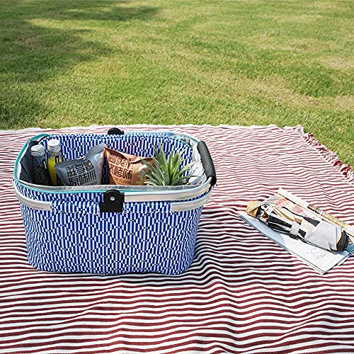 Insulated Picnic Basket 26L Portable Collapsible Market Leakproof Tote with Aluminum Handle for Camping, Shopping, Travel, Large Size (Blue) - color: Blue