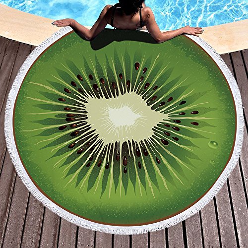 Oversize Fruit Round Beach Towel with Tassel Multi-Purpose Yoga Mat Kids Crawl Pads Towel Blanket Microfiber Circle Large Towel for Adults Teens - 59" (Kiwi) - color: Kiwi