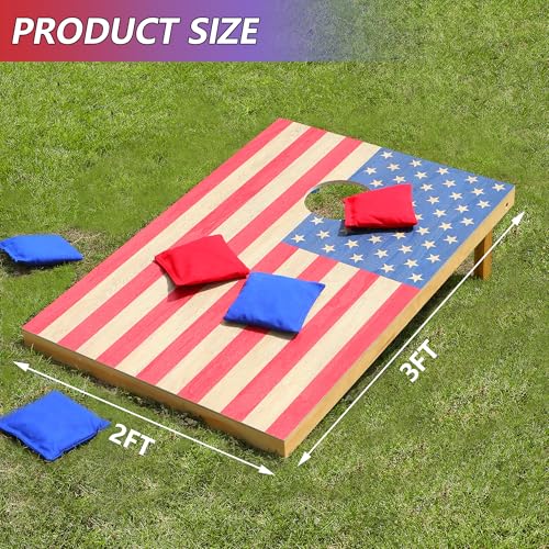 Solid Wood Cornhole Board Set, 4x2ft Regulation Cornhole Game Set with 8 Bean Bags and 2 Cornhole Boards, Premium Corn Hole Game for Adults and Family - style: 3*2 American Flag