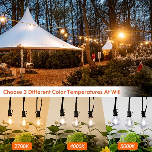 150FT LED Outdoor String Lights with 3 Color Lights, Dimmable String Lights for Outside with Remote, G40 Globe Waterproof Patio Lights with 75+2 Shatterproof Bulbs for Party Backyard BBQ House Camping - color: Black, size: 150FT-3CCT